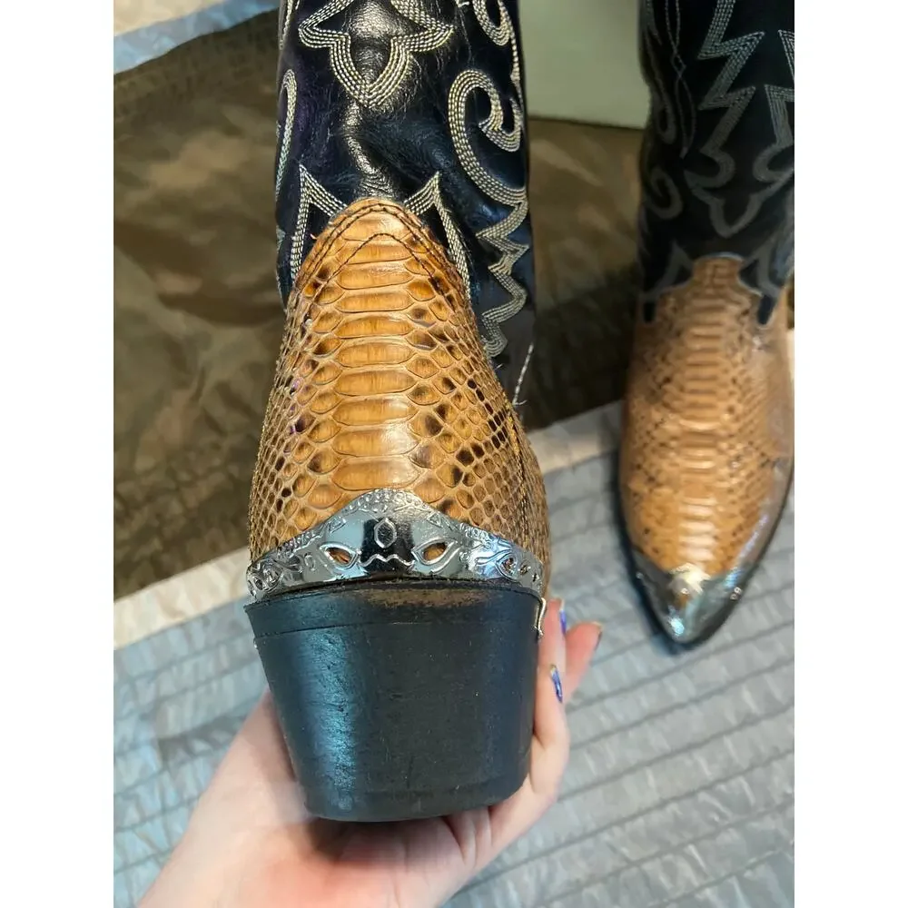 American West Men's Black Taupe b/c python with tips cowboy boots size 10 D
